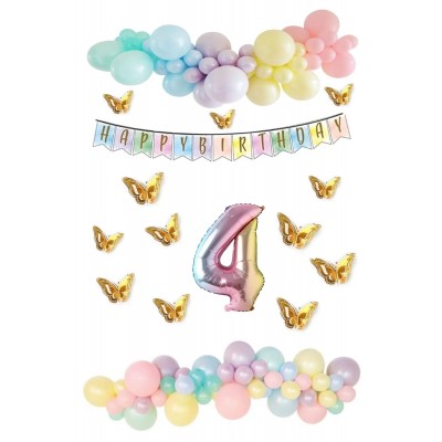 Kelebek Desenli Makaron Balon Doğum Günü Seti 4 Yaş