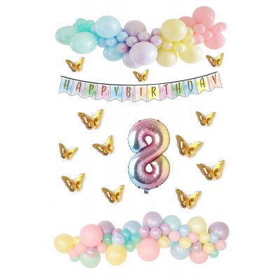Kelebek Desenli Makaron Balon Doğum Günü Seti 8 Yaş