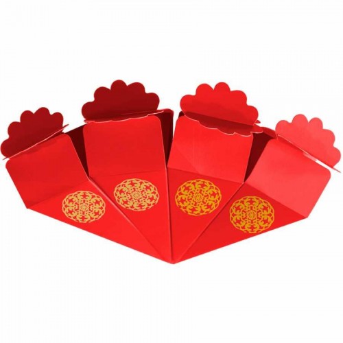 Altın Yaldız Baskılı Kırmızı Şeker Külahı 24'lü