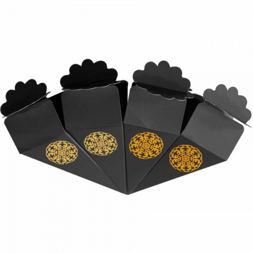 Altın Yaldız Baskılı Siyah Şeker Külahı 24'lü