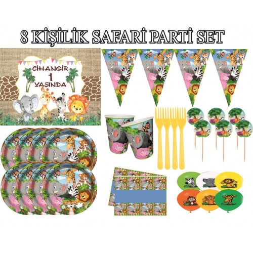 KİŞİYE ÖZEL SAFARİ DOĞUM GÜNÜ PARTİ MALZEMELERİ SET 8 KİŞİLİK